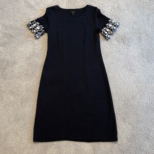 Talbots Navy Dress with White Floral Sleeves